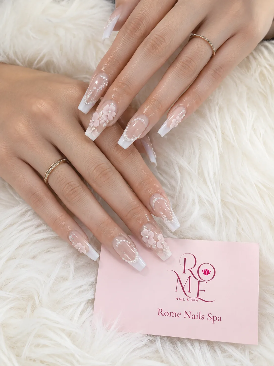 Amber tortoiseshell French square nails by Rome Nails Spa