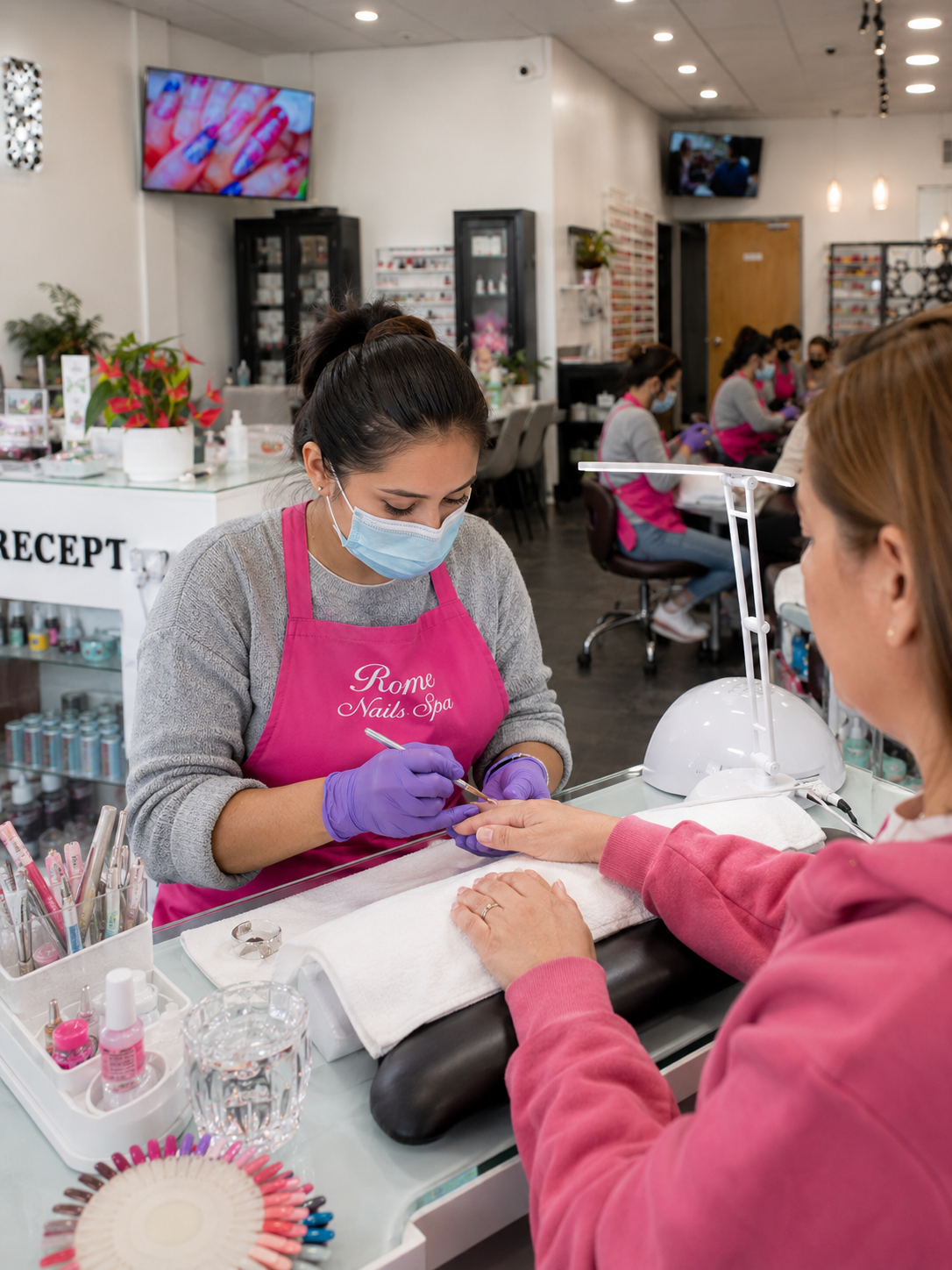 A Rome Nails Spa technician providing a manicure